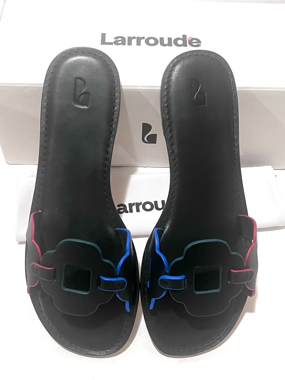 Larroude Margherita Leather Slide Sandal Black Size 10